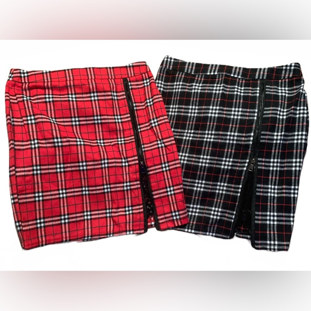 Lot of red black plaid skirts lace insert slit